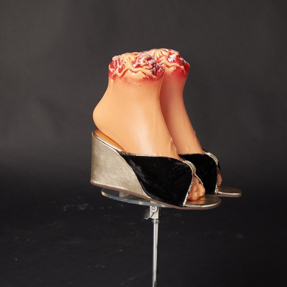 1950s Black Velvet and Gold Wedge Heels